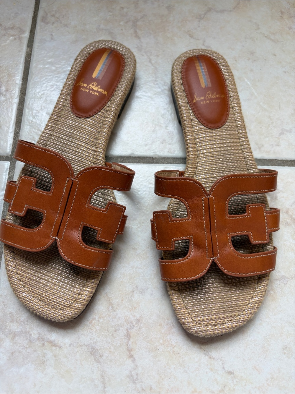 Sam Edelman Brown Leather Woven Slide Sandals